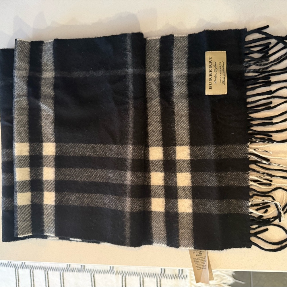 Burberry Black and Cream Checkered Scarf